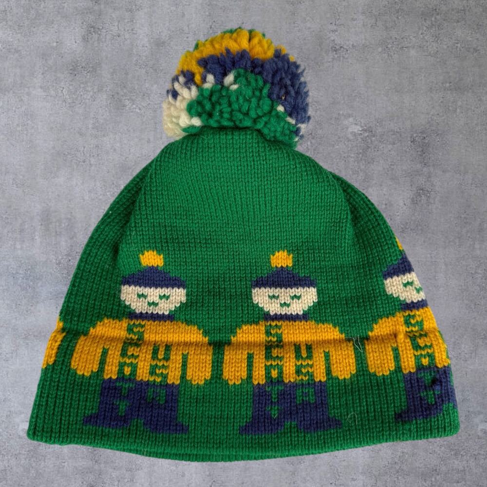 Vintage Scott USA Ski Beanie Hat 100% Pure Wool Pom Pom Skier Figure 70s 80s Ski